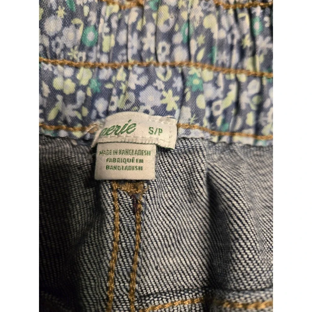 Aerie Denim Mini Skirt Button Front Dark Blue Wash Elastic Back Small Preppy‎